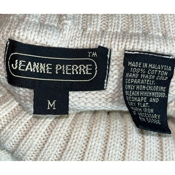 Jeanne Pierre Sweater Vtg Ecru Cotton Turtleneck Preppy Classic Cozy Womens M - Picture 4 of 8
